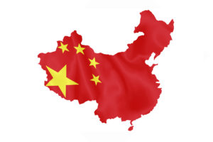 Chinese flag on China map.