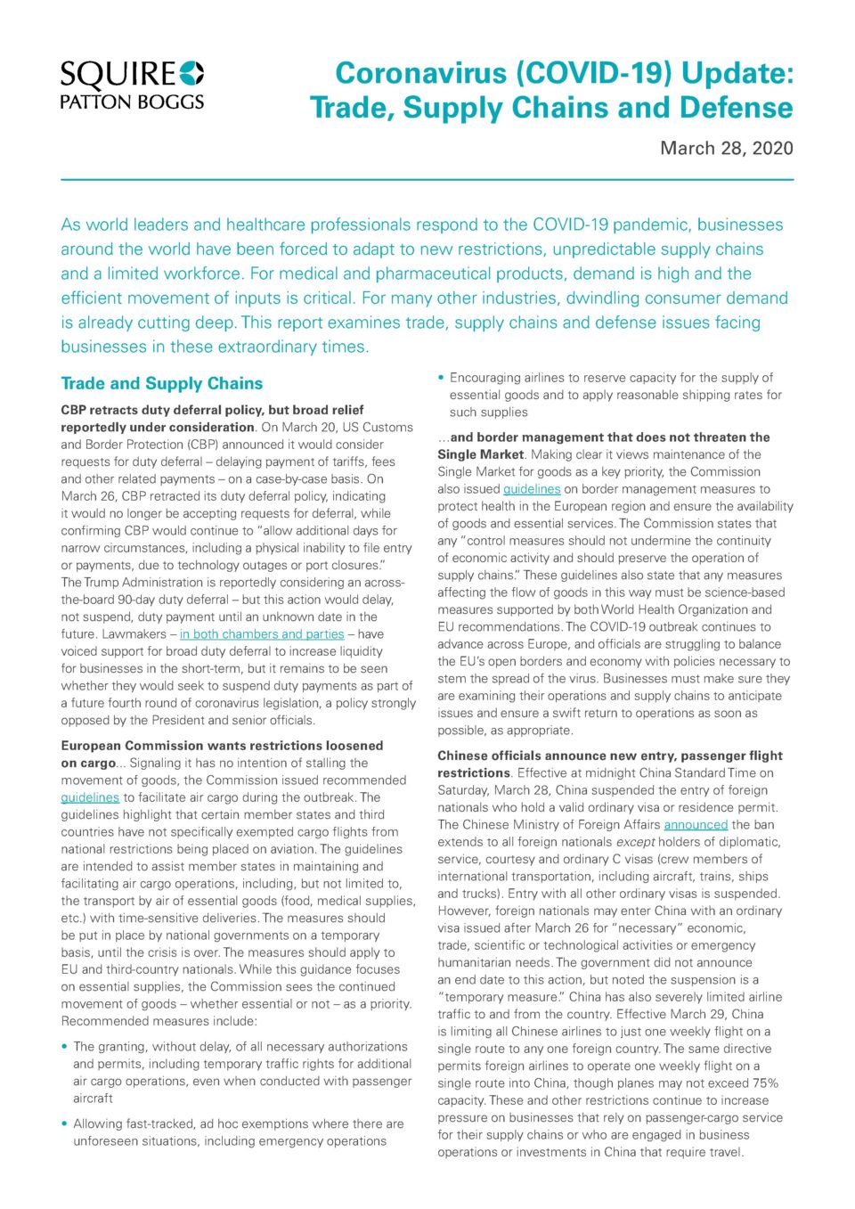 Coronavirus (COVID-19) Update: Trade, Supply Chains and Defense | The ...